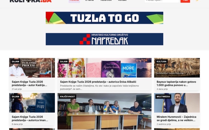 Kultura.ba homepage, a culture and news publishing site