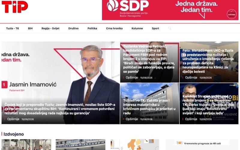 TIP homepage, a regional news portal for Tuzla Canton